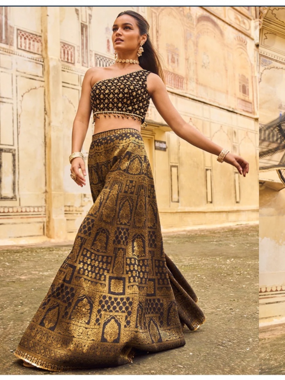Indian - Black And Gold Embroidered Pant Set